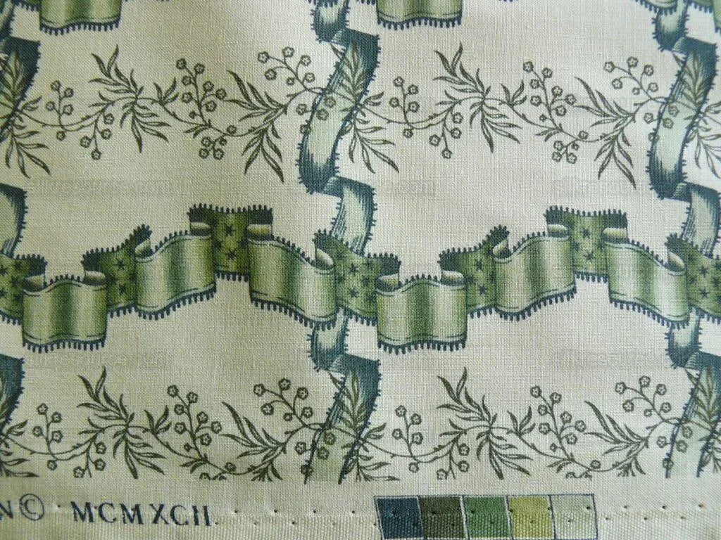 Clarence House Rubans Fleury Cotton Print Green On Natural Toile Country By Yard
