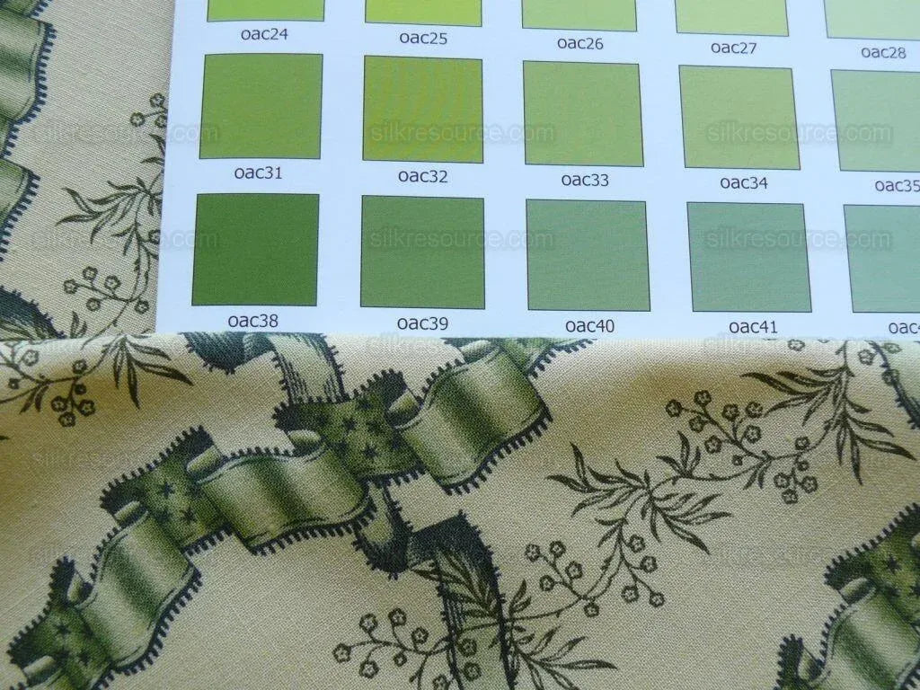 Clarence House Rubans Fleury Cotton Print Green On Natural Toile Country By Yard