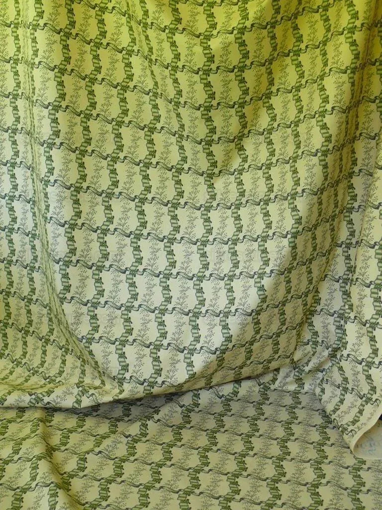 Clarence House Rubans Fleury Cotton Print Green On Natural Toile Country By Yard