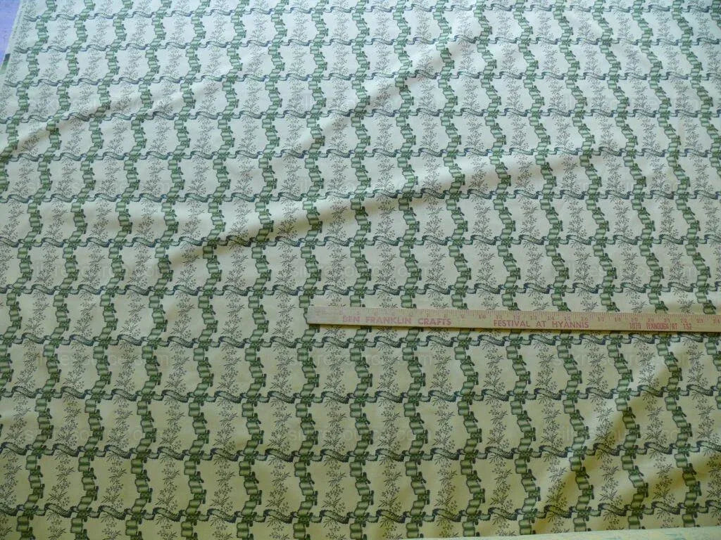 Clarence House Rubans Fleury Cotton Print Green On Natural Toile Country By Yard