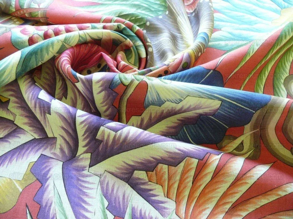 Clarence House Mala Mala Linen Print Multi Color On Red Bty