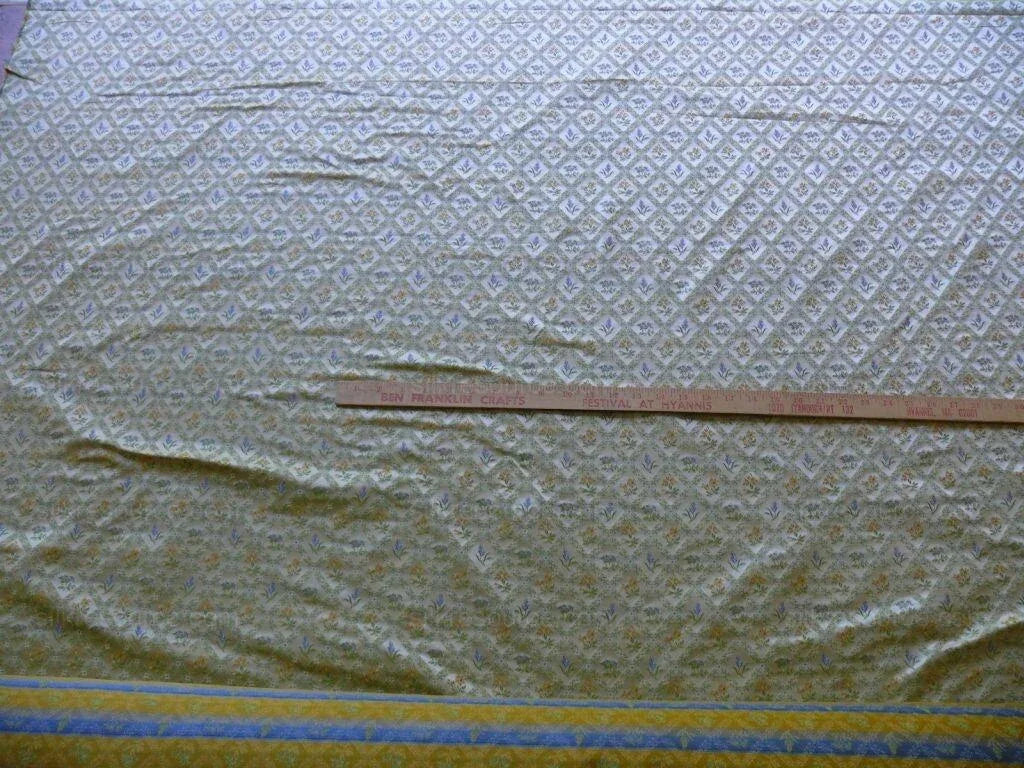 100% Silk Lampas Orange &amp; Blue Petite Flower Diamond By Yd