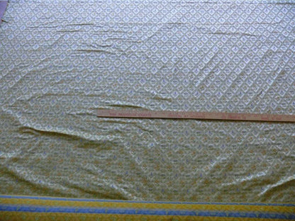 100% Silk Lampas Orange &amp; Blue Petite Flower Diamond By Yd