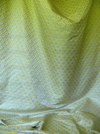 100% Silk Lampas Orange &amp; Blue Petite Flower Diamond By Yd