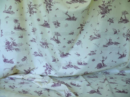 Brunschwig &amp; Fils Chinoisere A L'americaine Toile Berry Plum Deep Purple White Cotton Bird Animal Spider from Mount Vernon Bty