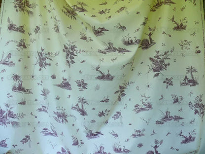 Brunschwig &amp; Fils Chinoisere A L'americaine Toile Berry Plum Deep Purple White Cotton Bird Animal Spider from Mount Vernon Bty