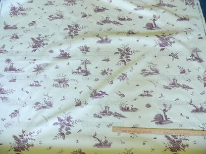 Brunschwig &amp; Fils Chinoisere A L'americaine Toile Berry Plum Deep Purple White Cotton Bird Animal Spider from Mount Vernon Bty