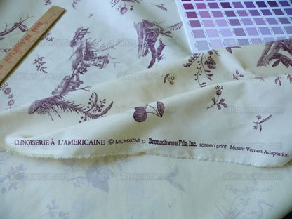Brunschwig &amp; Fils Chinoisere A L'americaine Toile Berry Plum Deep Purple White Cotton Bird Animal Spider from Mount Vernon Bty