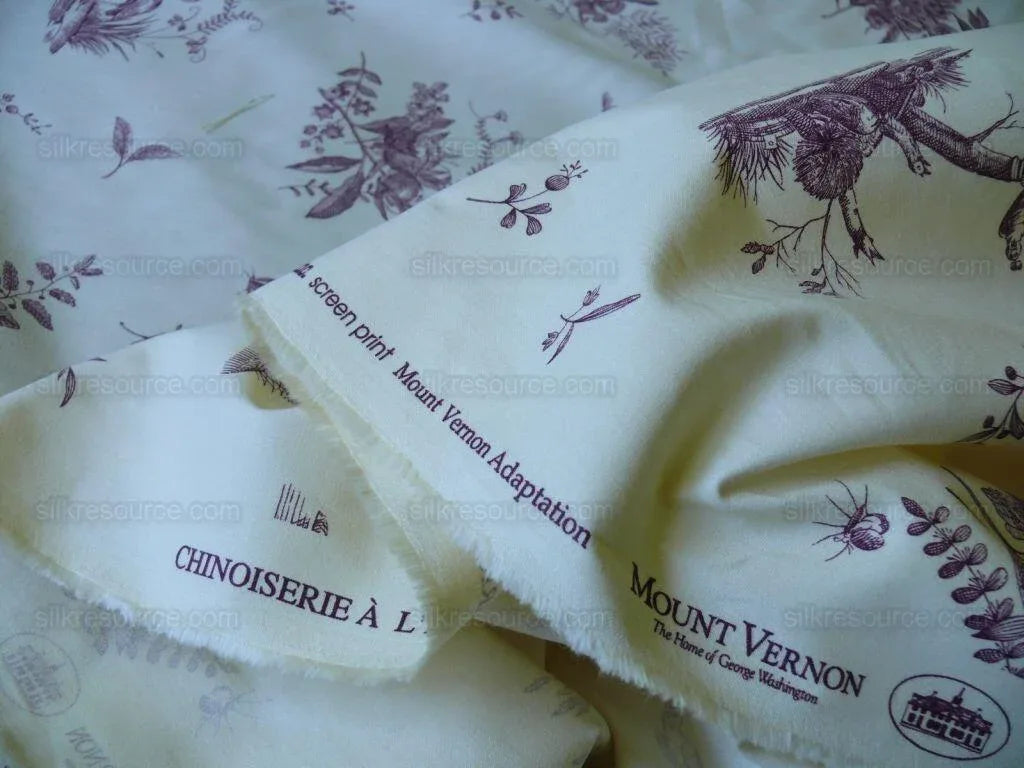 Brunschwig &amp; Fils Chinoisere A L'americaine Toile Berry Plum Deep Purple White Cotton Bird Animal Spider from Mount Vernon Bty