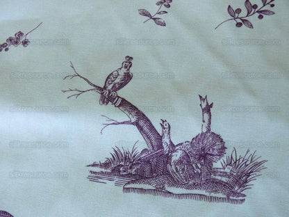 Brunschwig &amp; Fils Chinoisere A L'americaine Toile Berry Plum Deep Purple White Cotton Bird Animal Spider from Mount Vernon Bty