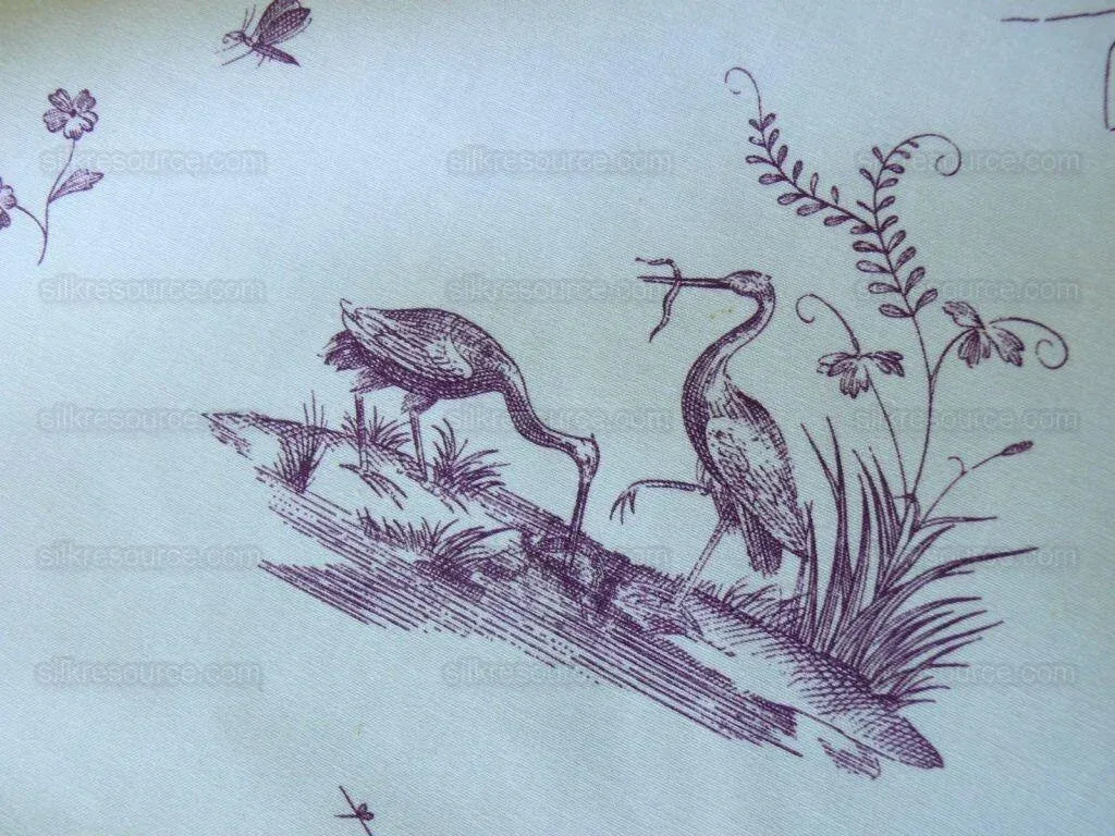 Brunschwig &amp; Fils Chinoisere A L'americaine Toile Berry Plum Deep Purple White Cotton Bird Animal Spider from Mount Vernon Bty