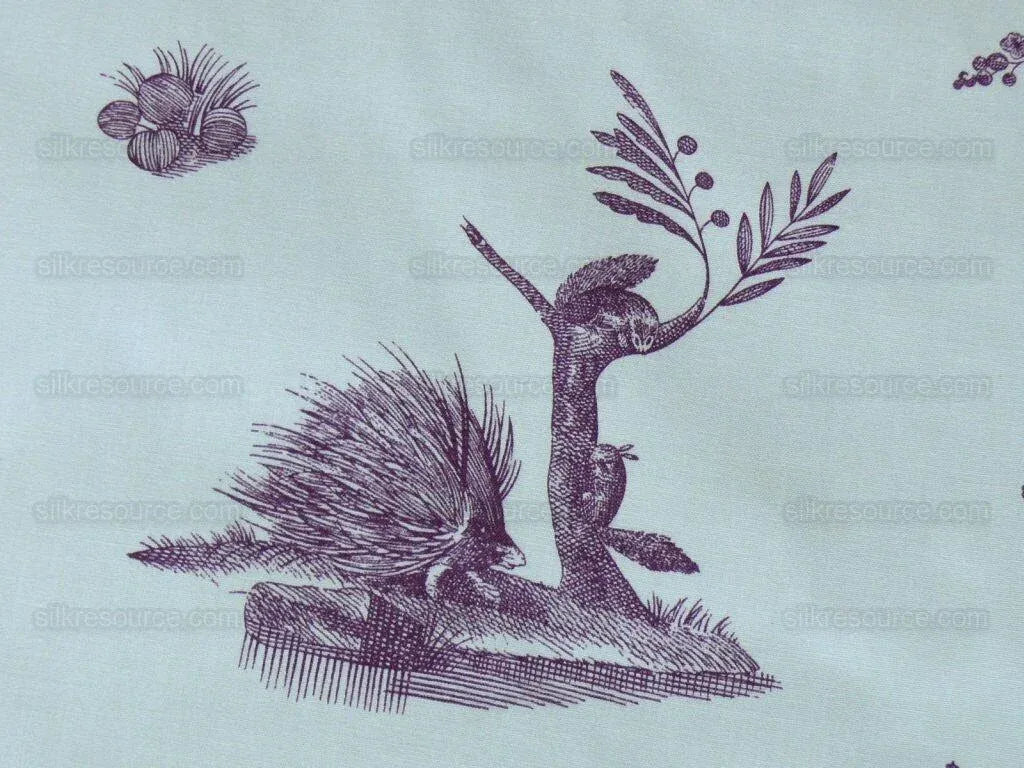 Brunschwig &amp; Fils Chinoisere A L'americaine Toile Berry Plum Deep Purple White Cotton Bird Animal Spider from Mount Vernon Bty