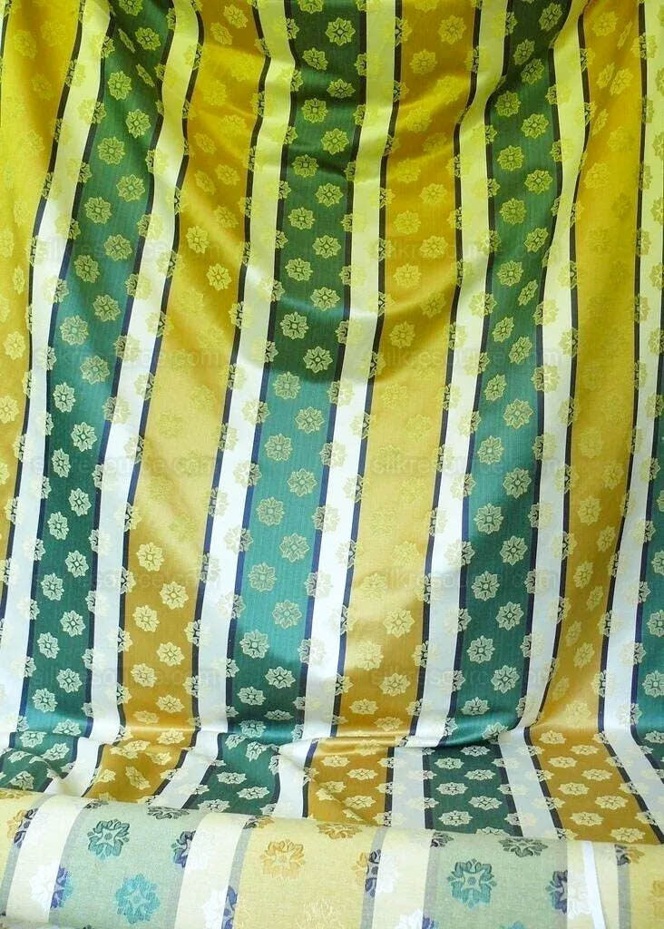 by yard Scalamandre Woven Stripe Satin Stripe Classic Green Gold Medallion Daisy Sunflower