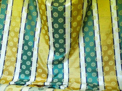 by yard Scalamandre Woven Stripe Satin Stripe Classic Green Gold Medallion Daisy Sunflower