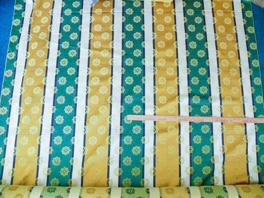 by yard Scalamandre Woven Stripe Satin Stripe Classic Green Gold Medallion Daisy Sunflower