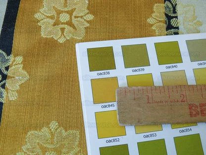 by yard Scalamandre Woven Stripe Satin Stripe Classic Green Gold Medallion Daisy Sunflower