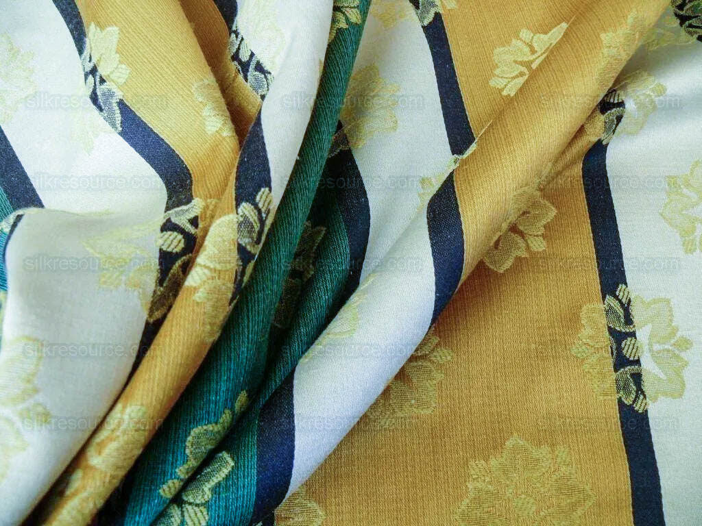 by yard Scalamandre Woven Stripe Satin Stripe Classic Green Gold Medallion Daisy Sunflower