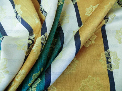 by yard Scalamandre Woven Stripe Satin Stripe Classic Green Gold Medallion Daisy Sunflower