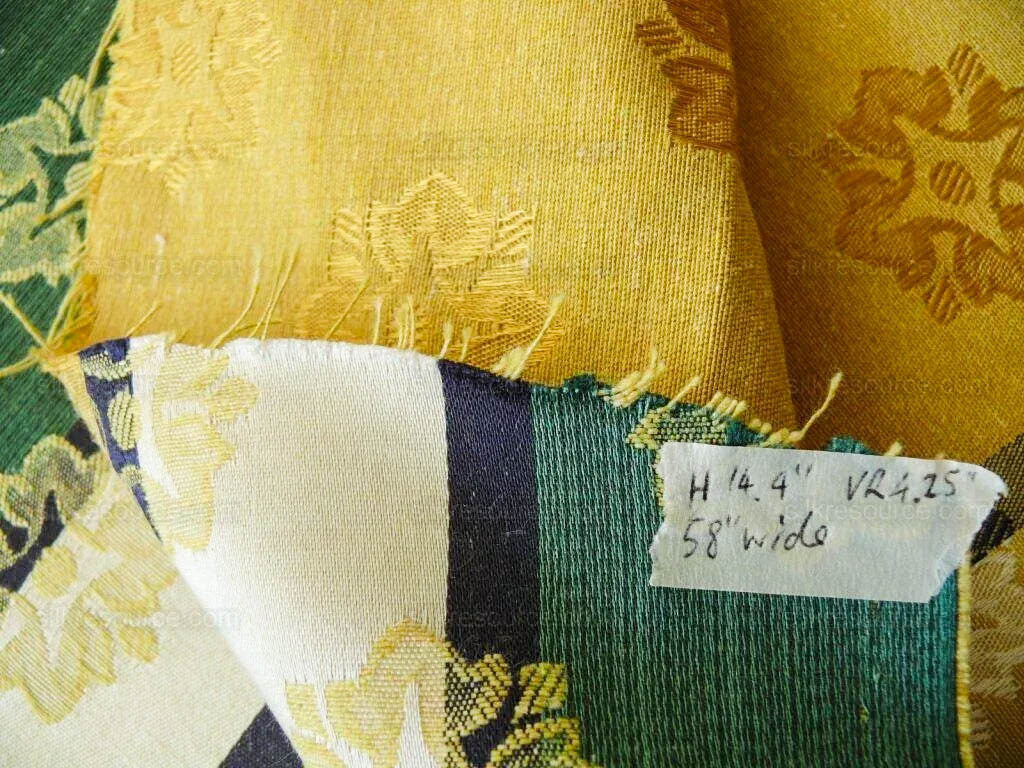 by yard Scalamandre Woven Stripe Satin Stripe Classic Green Gold Medallion Daisy Sunflower