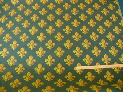 Bty Scalamandre Epingle Fluer De Lys Hunter Green Gold Historical Cotton