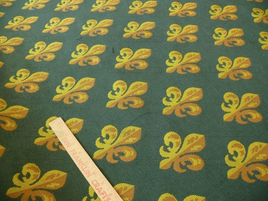 Bty Scalamandre Epingle Fluer De Lys Hunter Green Gold Historical Cotton