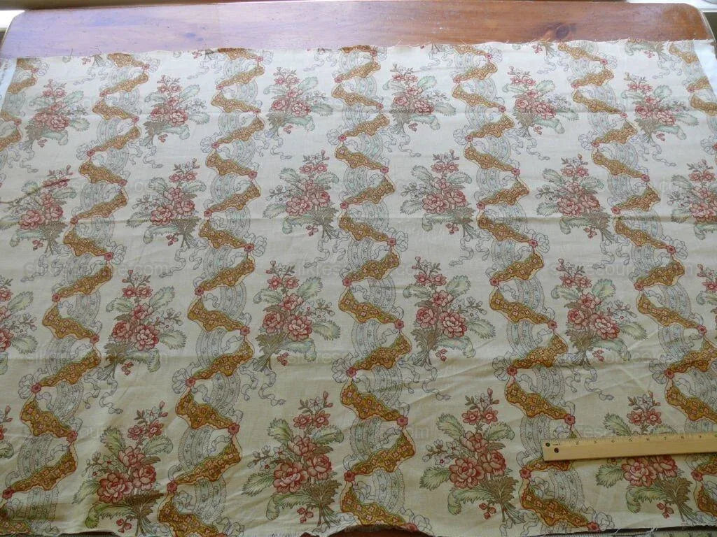 Vervain Natalie in Terracotta Linen Print Ribbon Flower Peach On Natural Chintz