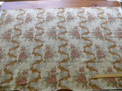 Vervain Natalie in Terracotta Linen Print Ribbon Flower Peach On Natural Chintz