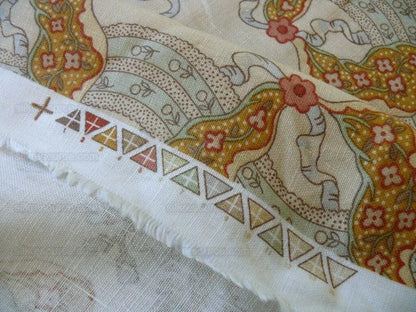 Vervain Natalie in Terracotta Linen Print Ribbon Flower Peach On Natural Chintz