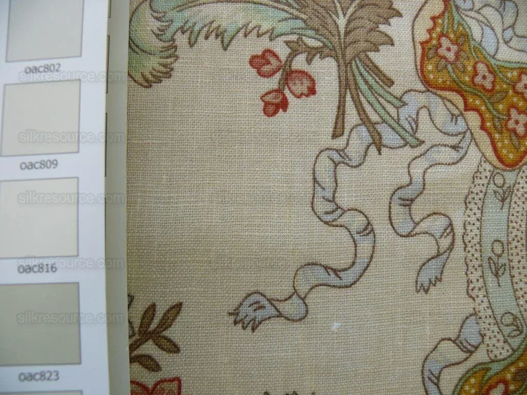 Vervain Natalie in Terracotta Linen Print Ribbon Flower Peach On Natural Chintz