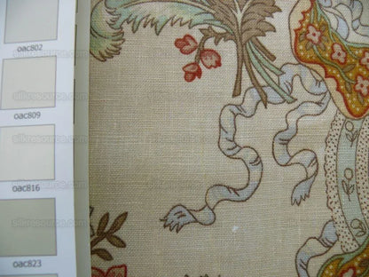 Vervain Natalie in Terracotta Linen Print Ribbon Flower Peach On Natural Chintz