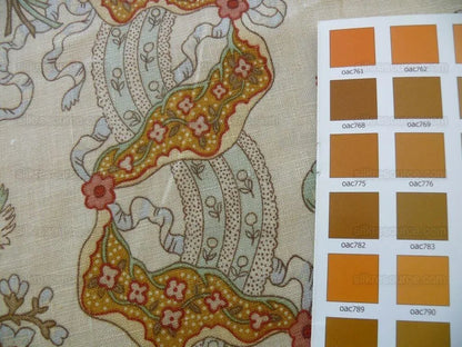 Vervain Natalie in Terracotta Linen Print Ribbon Flower Peach On Natural Chintz