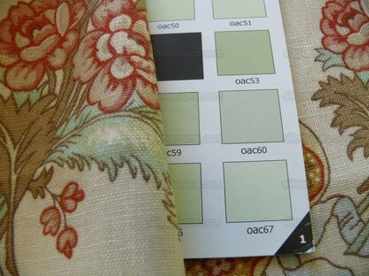 Vervain Natalie in Terracotta Linen Print Ribbon Flower Peach On Natural Chintz