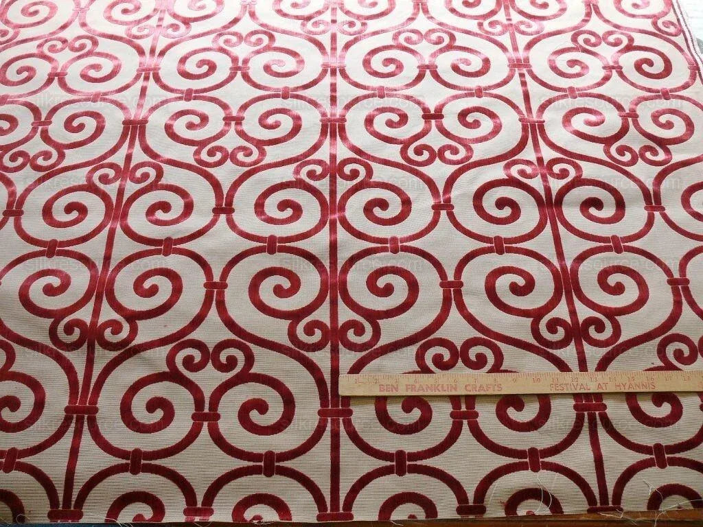 Clarence House Nouvelle Orleans Cut Velvet Scroll Ruby Red MSRP USD640/y