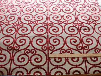 Clarence House Nouvelle Orleans Cut Velvet Scroll Ruby Red MSRP USD640/y