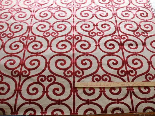 Clarence House Nouvelle Orleans Cut Velvet Scroll Ruby Red MSRP USD640/y