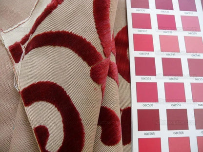 Clarence House Nouvelle Orleans Cut Velvet Scroll Ruby Red MSRP USD640/y