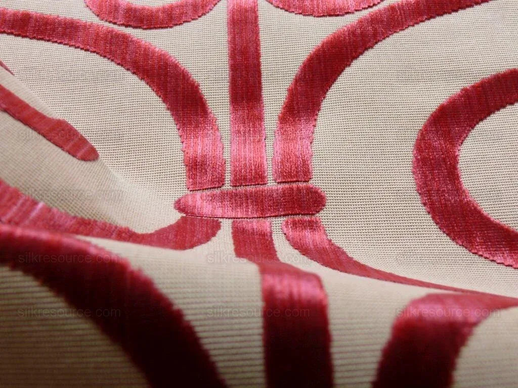 Clarence House Nouvelle Orleans Cut Velvet Scroll Ruby Red MSRP USD640/y