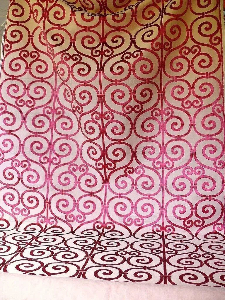 Clarence House Nouvelle Orleans Cut Velvet Scroll Ruby Red MSRP USD640/y