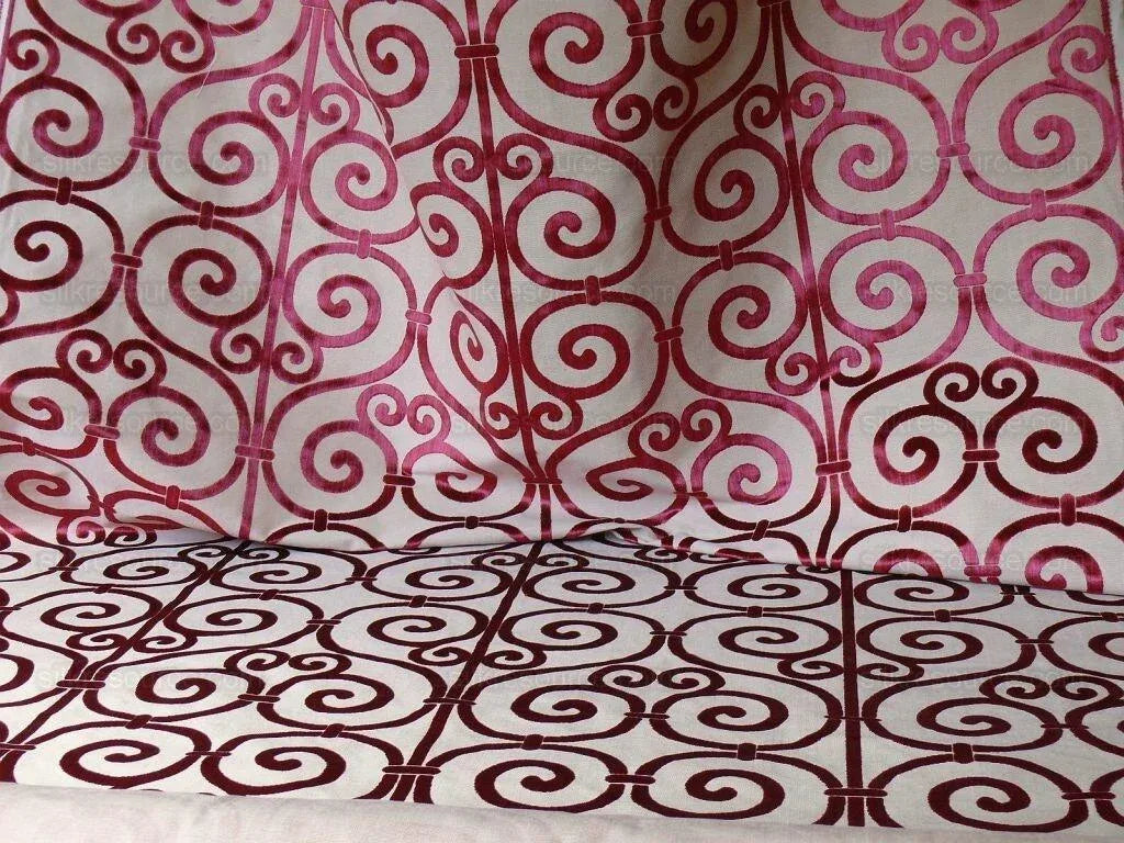 Clarence House Nouvelle Orleans Cut Velvet Scroll Ruby Red MSRP USD640/y