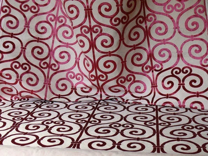 Clarence House Nouvelle Orleans Cut Velvet Scroll Ruby Red MSRP USD640/y