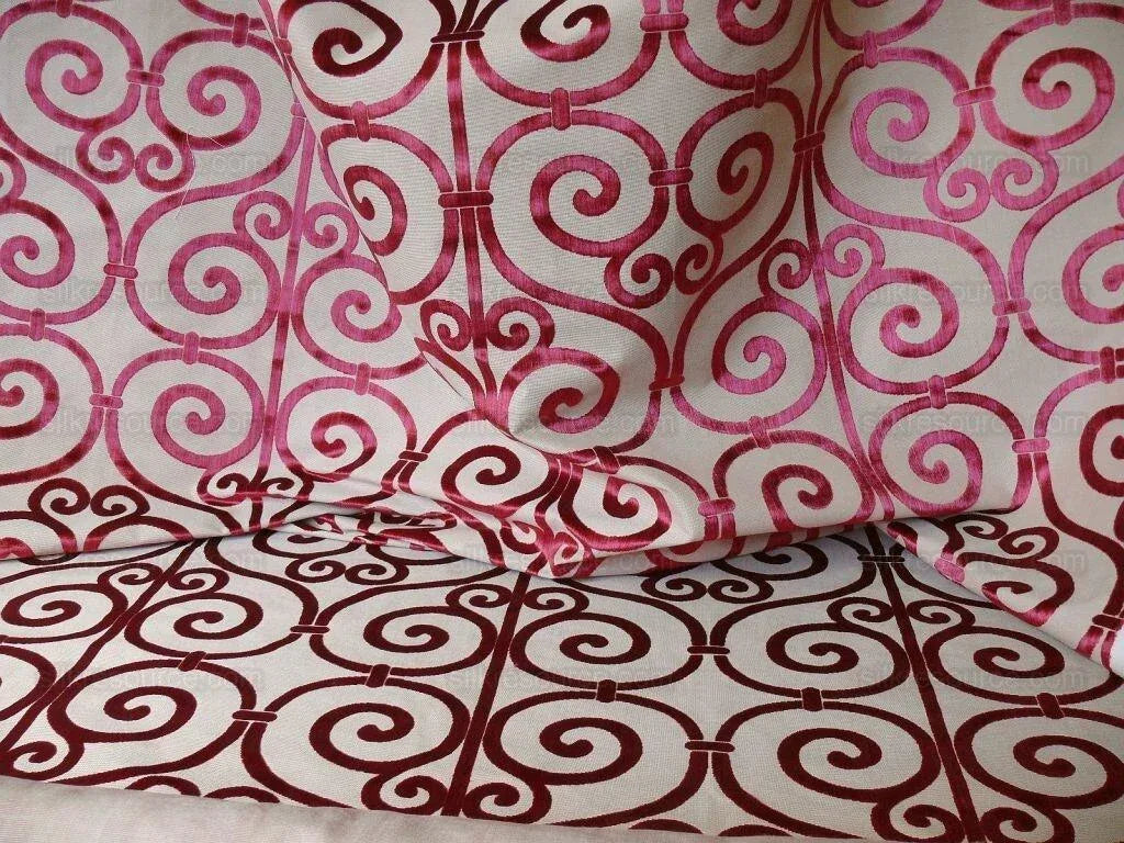 Clarence House Nouvelle Orleans Cut Velvet Scroll Ruby Red MSRP USD640/y