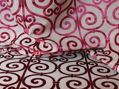 Clarence House Nouvelle Orleans Cut Velvet Scroll Ruby Red MSRP USD640/y