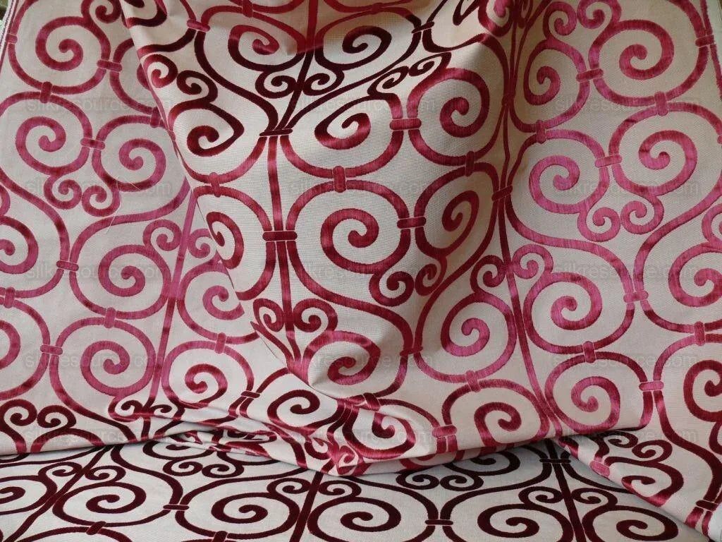 Clarence House Nouvelle Orleans Cut Velvet Scroll Ruby Red MSRP USD640/y