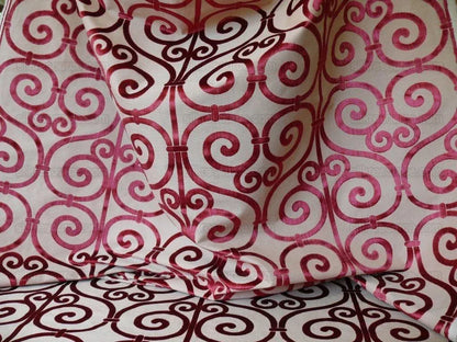 Clarence House Nouvelle Orleans Cut Velvet Scroll Ruby Red MSRP USD640/y