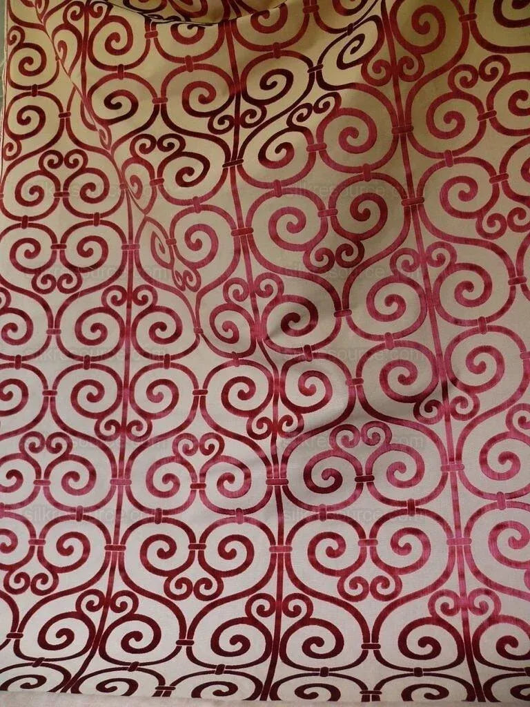 Clarence House Nouvelle Orleans Cut Velvet Scroll Ruby Red MSRP USD640/y