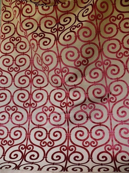 Clarence House Nouvelle Orleans Cut Velvet Scroll Ruby Red MSRP USD640/y