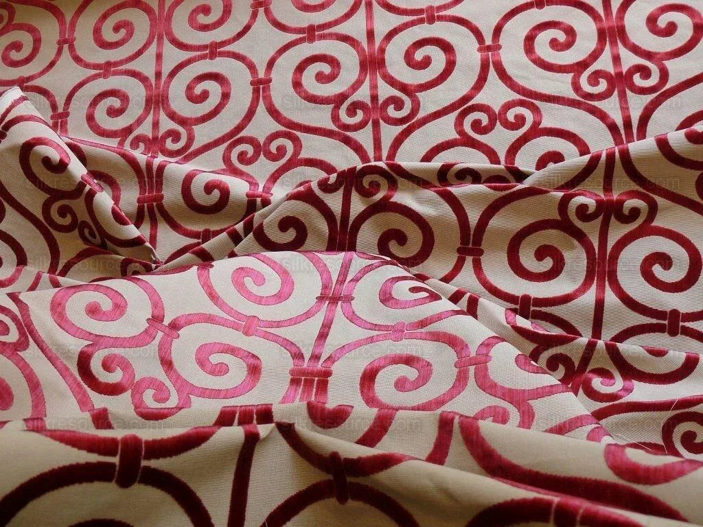 Clarence House Nouvelle Orleans Cut Velvet Scroll Ruby Red MSRP USD640/y