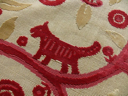Clarence House La Jungle Cut Velvet Dog Rooster Birds In Red Bty
