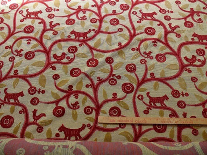 Clarence House La Jungle Cut Velvet Dog Rooster Birds In Red Bty