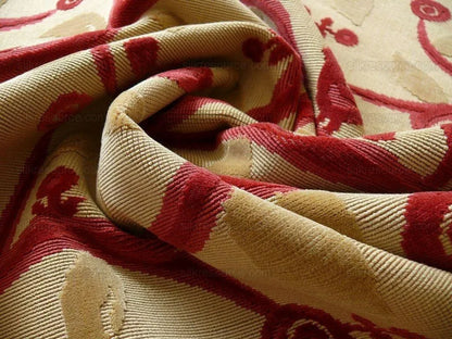 Clarence House La Jungle Cut Velvet Dog Rooster Birds In Red Bty